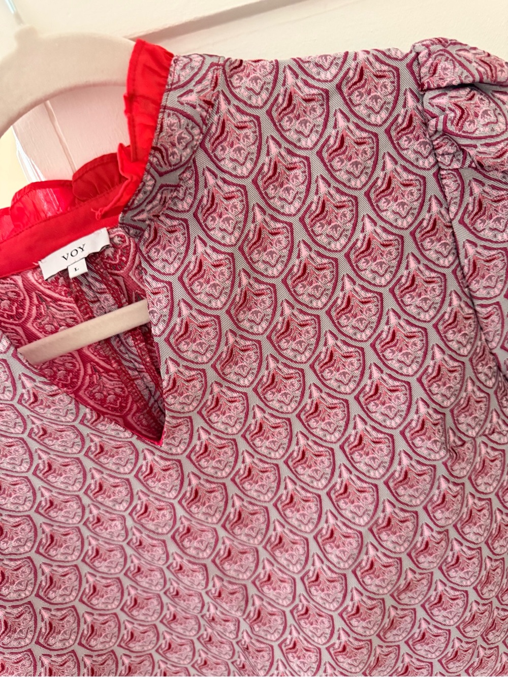 Voy Boutique Pink Patterned Ruffle Top - Picture 2 of 4